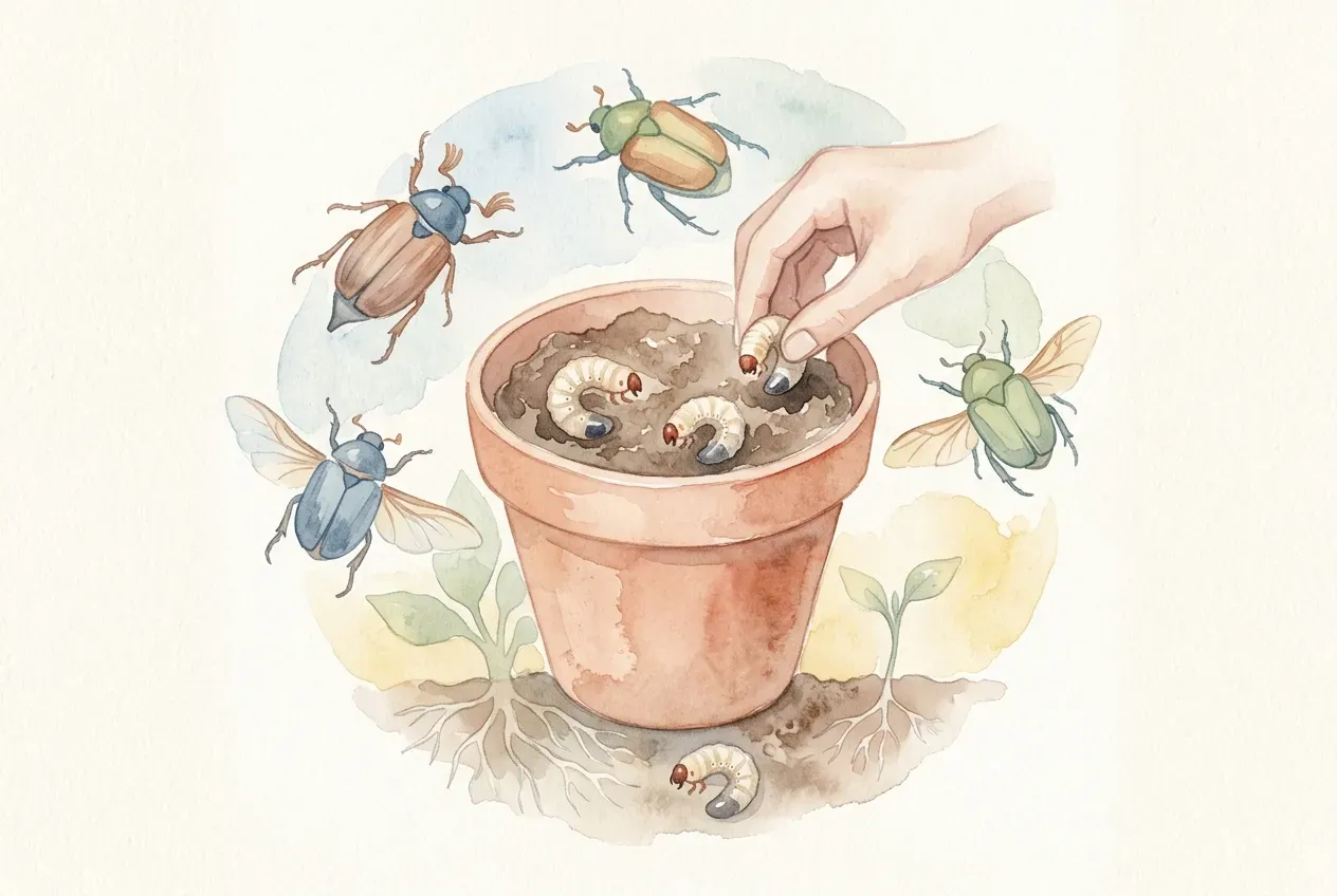 Engerlinge im Blumentopf: Erkennen, bestimmen & handeln